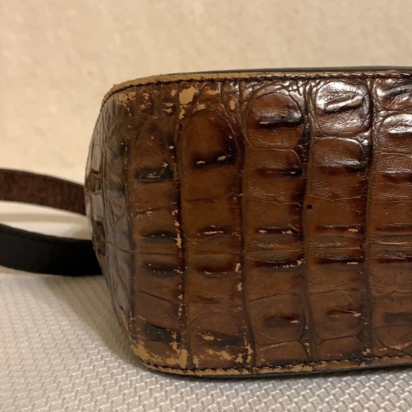Brahmin Black Brown Leather One Strap Shoulder Bag Alligator Pattern Zip Top - Picture 5 of 9